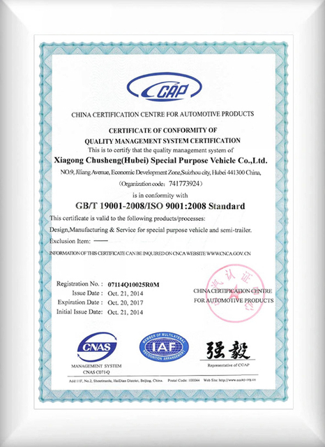 certificado de VEÍCULO CHUSHENG